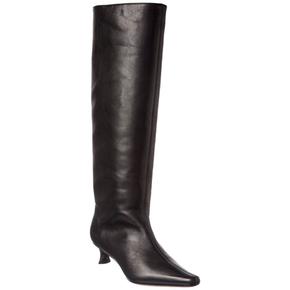 By Far Stevie Kitten Leather Knee-High Boot, Black